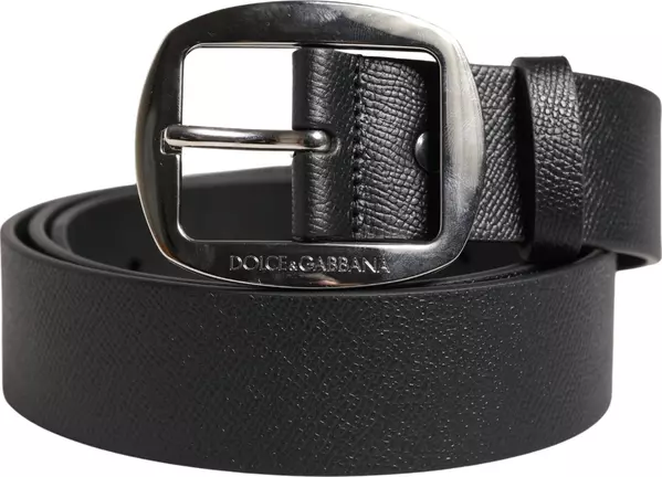 Black Calf Leather Silver Metal Buckle Belt