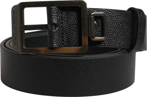 Black Calf Leather Gold Metal Buckle  Belt