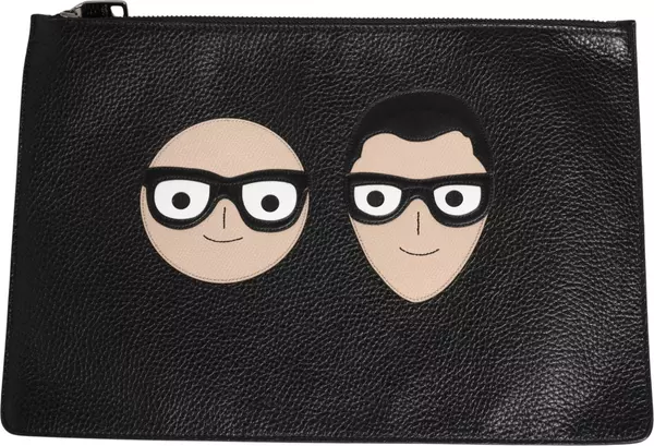 Black #DGFamily Embellished Leather Clutch Borse Bag