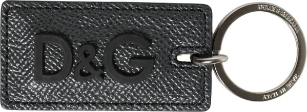 Black Calf Leather D&G Logo Metal Ring Keyring Keychain