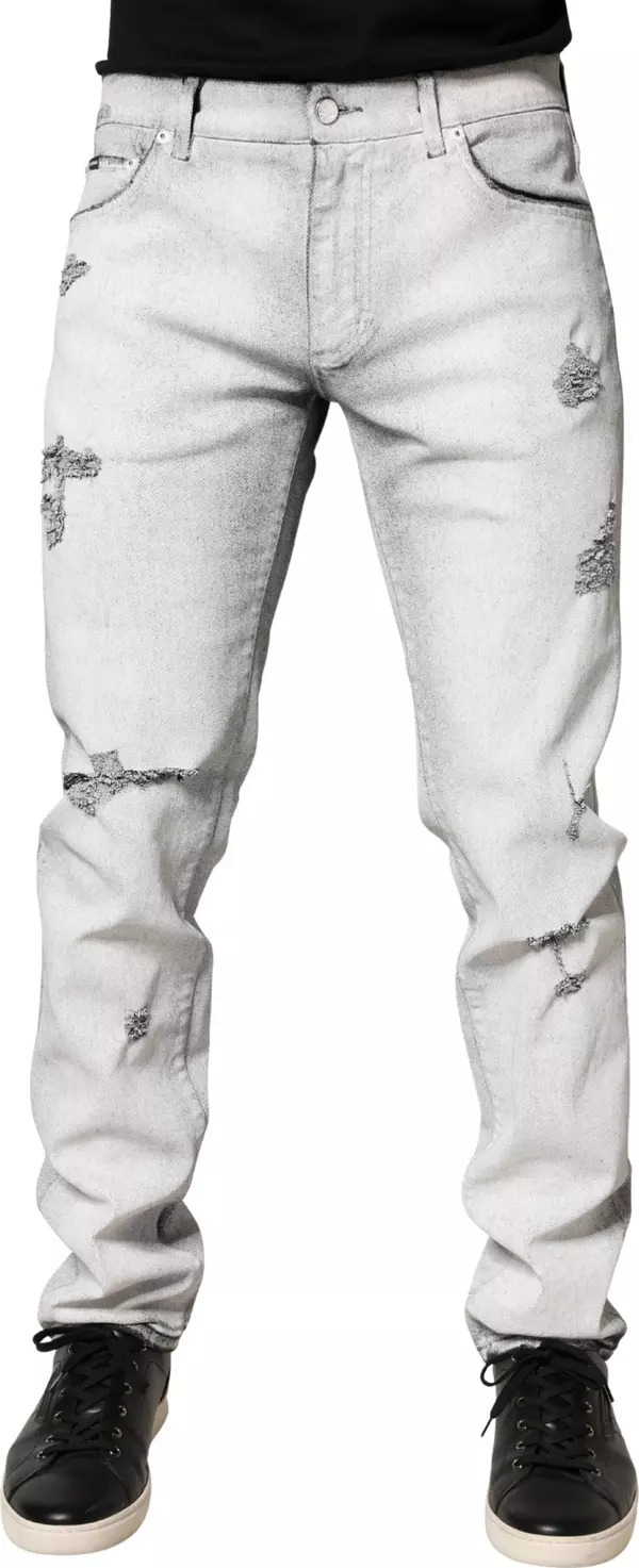 Light Gray Distressed Skinny Men Denim Jeans