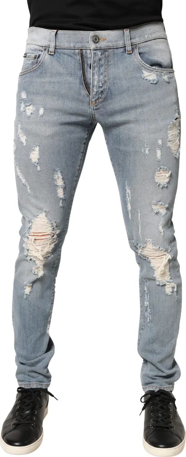 Light Blue Distressed Skinny Men Denim Jeans