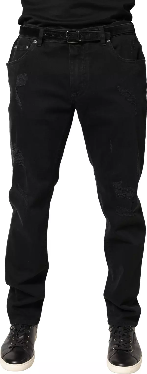 Black Tattered Skinny Cotton Denim Jeans