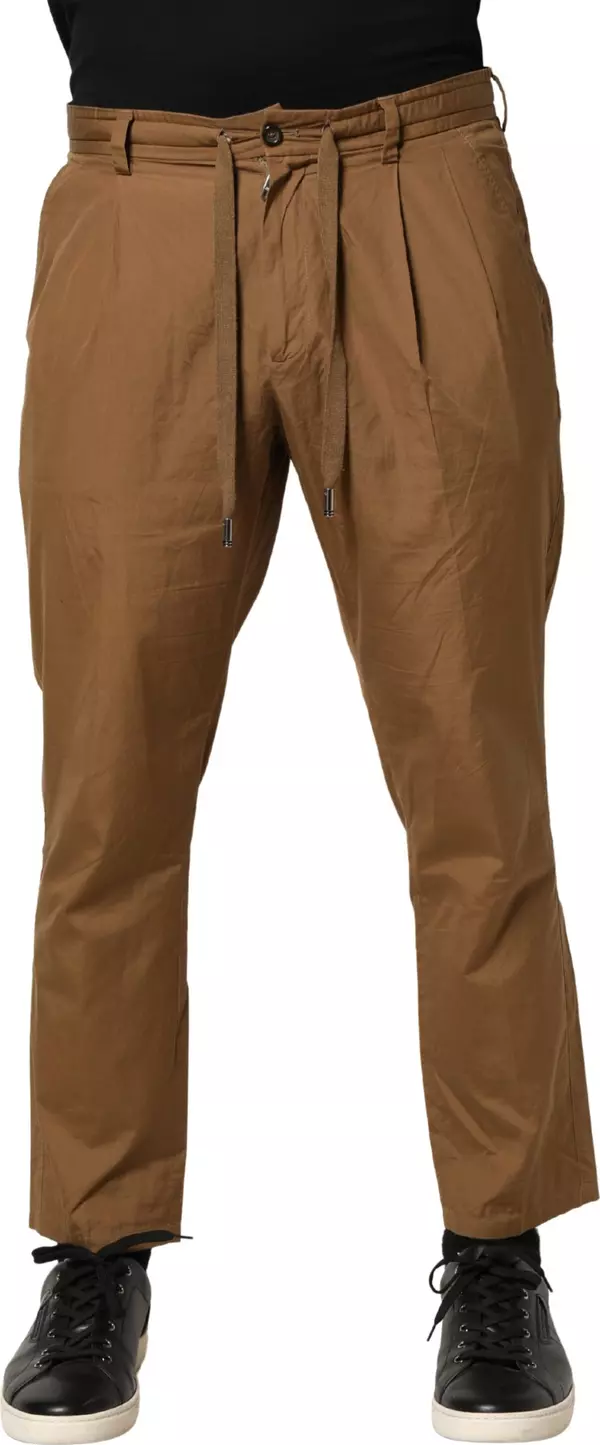 Brown Cotton Straight Chino Men Trouser Pants