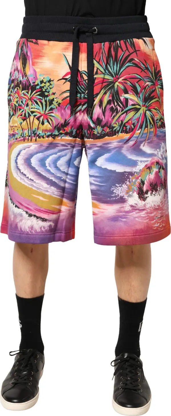 Multicolor Graphic Print Cotton Bermuda Shorts