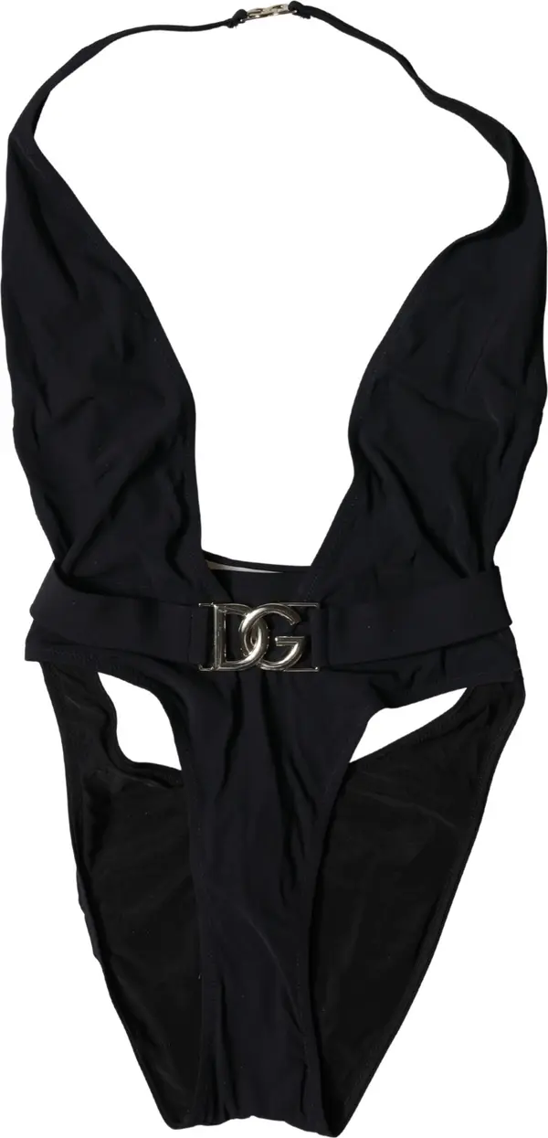 Black DG Nylon One-Piece Swimsuit Swimwear