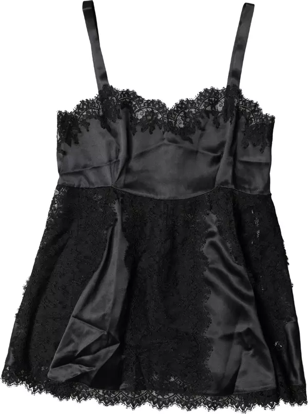 Black Silk Lace Trim Lingerie Top Underwear