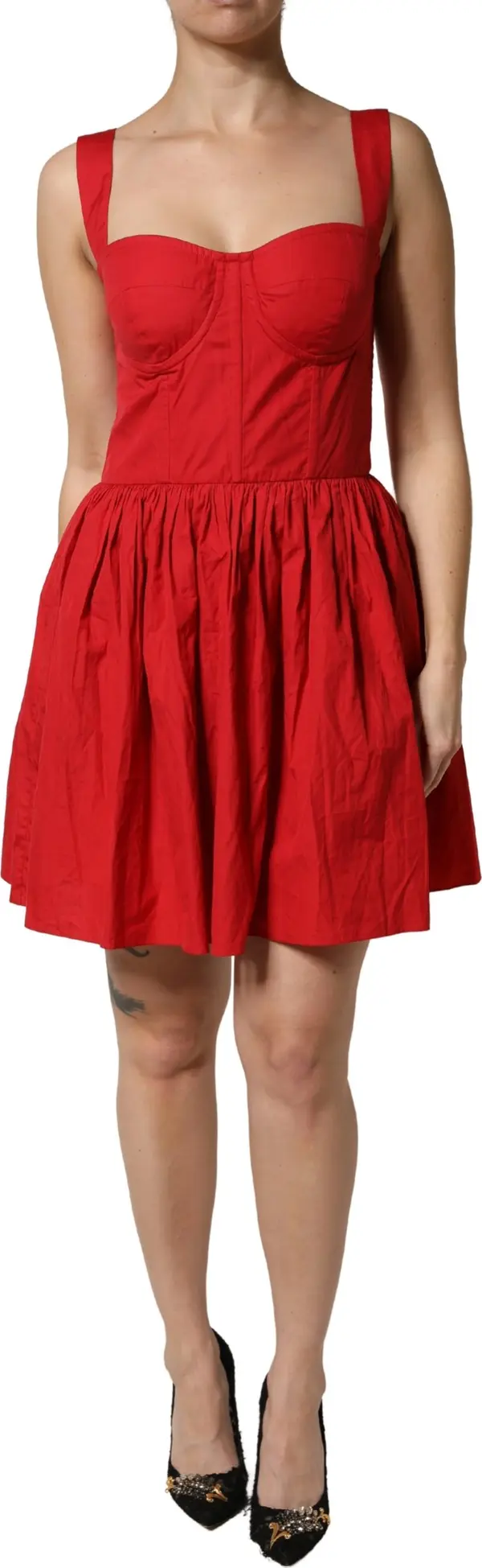 Red Cotton A-Line Sleeveless Mini Dress