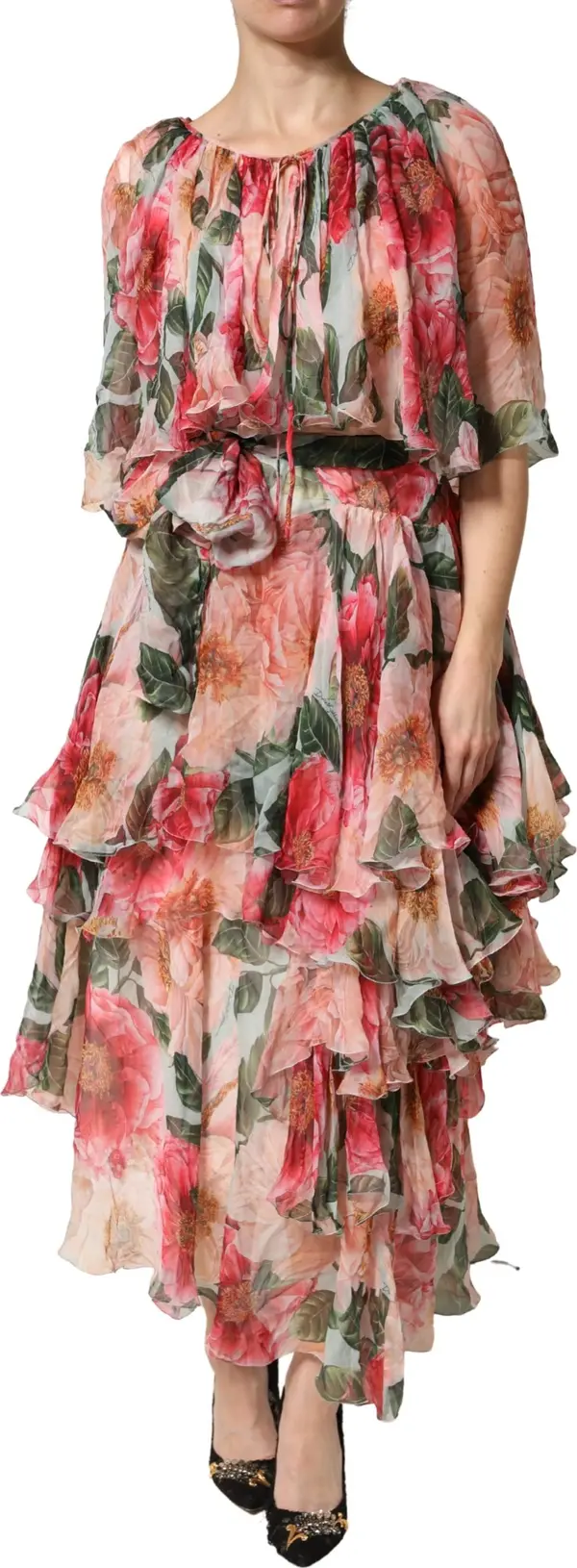 Multicolor Floral Silk Layered Maxi Dress