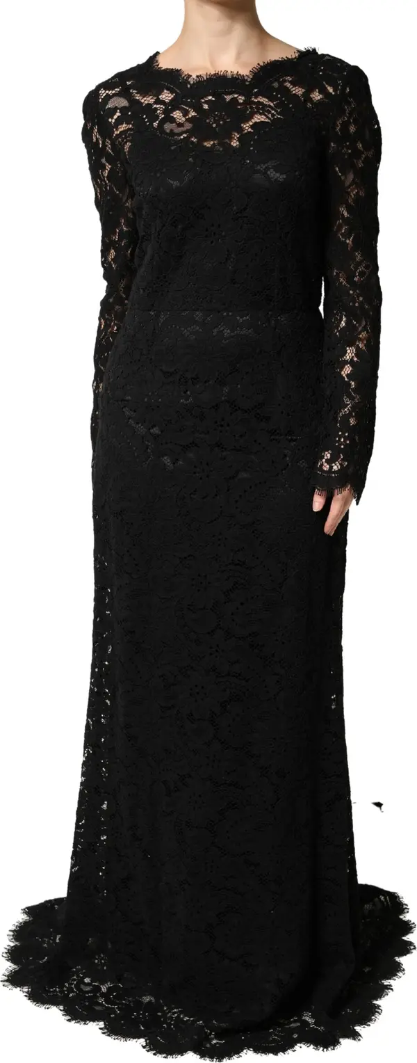 Black Lace Long Sleeves Cotton Maxi Dress