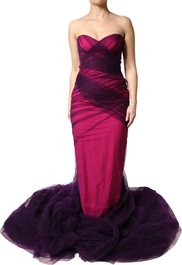 Pink Black Strapless Sheath Mermaid  Dress