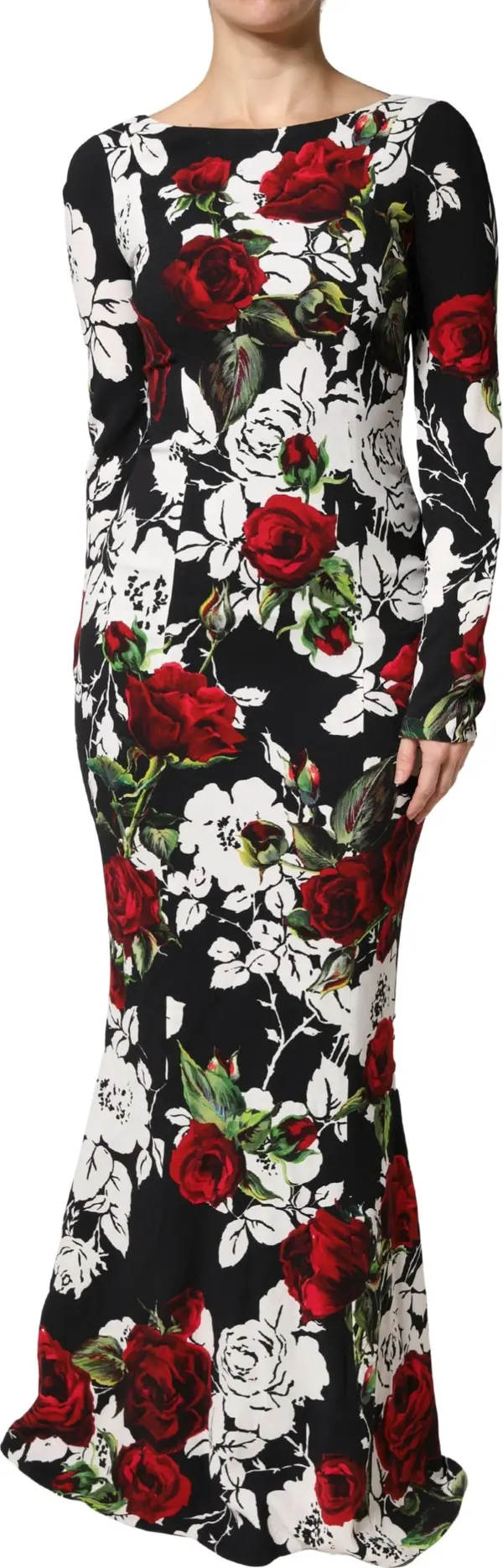 Black Floral Viscose Bodycon Long Gown Dress