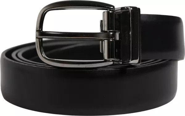 Men Black Classic Leather Metal Buckle Belt