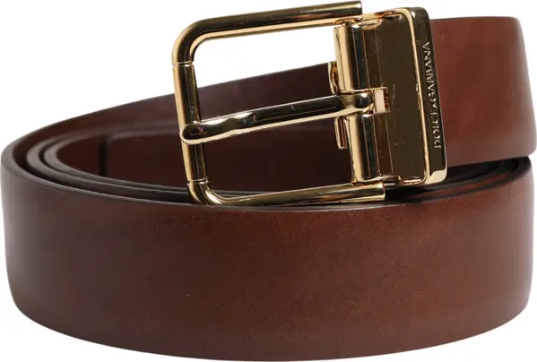 Men Brown Classic Leather Metal Buckle Belt