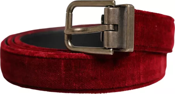 Men Burgundy Velvet Cotton Metal Buckle Belt