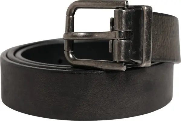Men Black Classic Leather Metal Buckle Belt