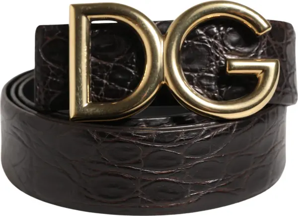 Men Black Exotic Leather Logo Buckle Belt