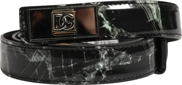 Men Black Marble Leather DG Logo Buckle Belt