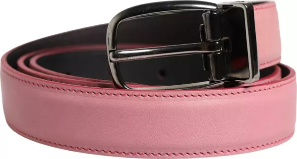 Men Pink Classic Leather Metal Buckle Belt