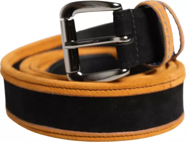 Men Black Orange Polyester Metal Buckle Belt