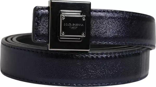 Men Black Classic Leather Square Buckle Belt