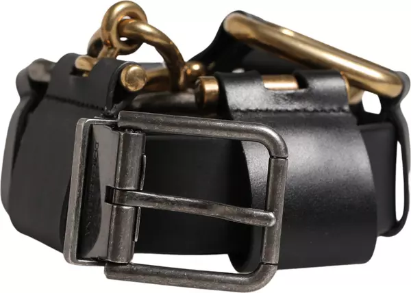 Men Black Classic Leather Metal Buckle Belt
