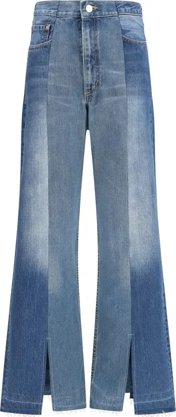 Blue Cotton Flared Jeans