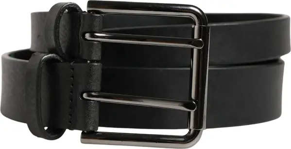 Black Double Strap Leather Silver Buckle Belt