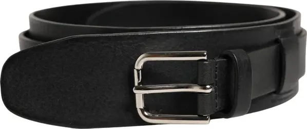 Men Black Classic Leather Metal Buckle Belt