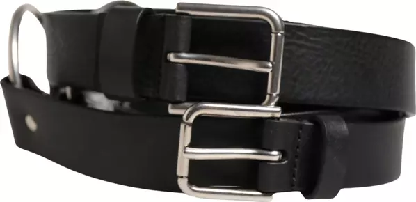 Black Double Strap Leather Silver Buckle Belt