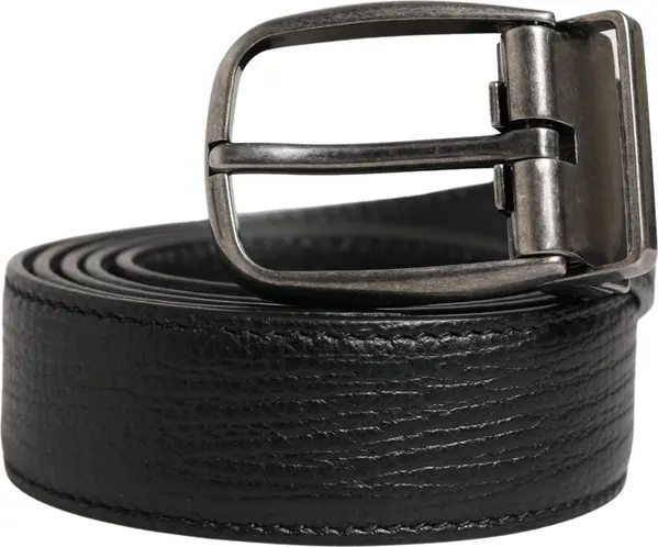 Men Black Classic Leather Metal Buckle Belt