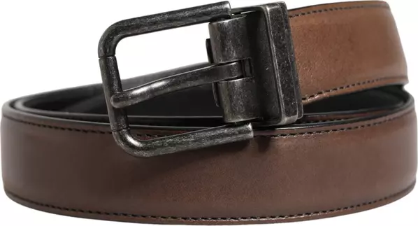 Men Brown Classic Leather Metal Buckle Belt