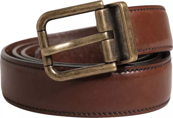 Men Brown Classic Leather Metal Buckle Belt