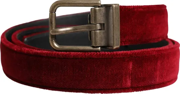 Men Burgundy Velvet Cotton Metal Buckle Belt