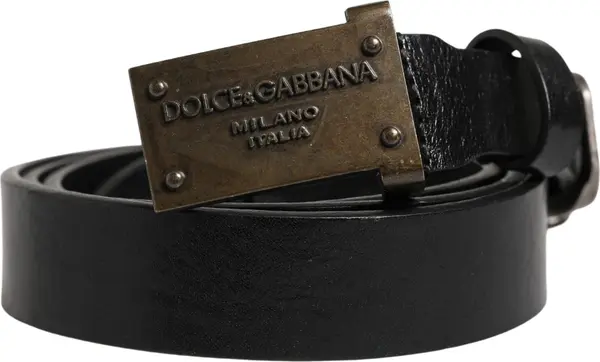 Men Black Classic Leather Logo Buckle Belt