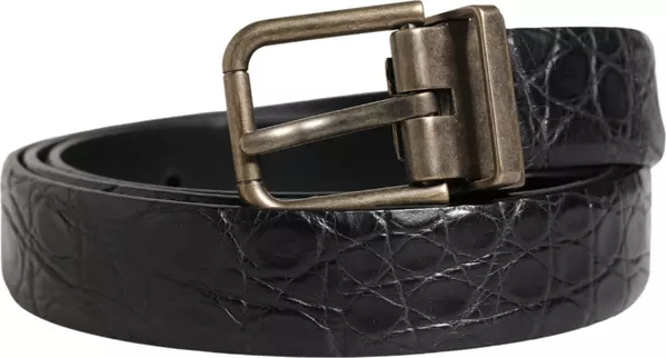 Men Black Exotic Leather Metal Buckle Belt