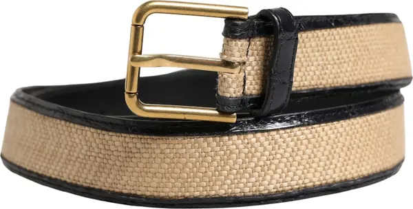 Men Beige Braided Leather Metal Buckle Belt