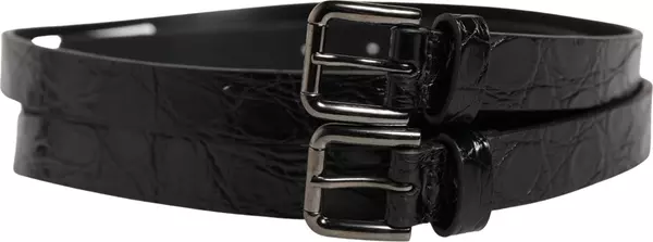 Black Double Strap Leather Silver Buckle Belt