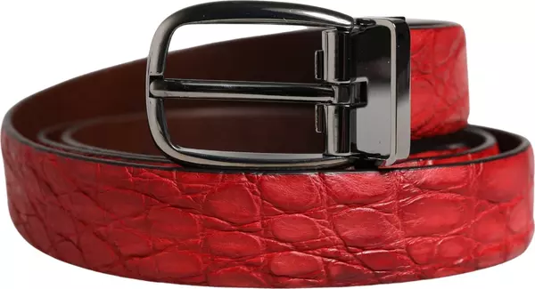 Men Red Exotic Leather Metal Buckle Belt