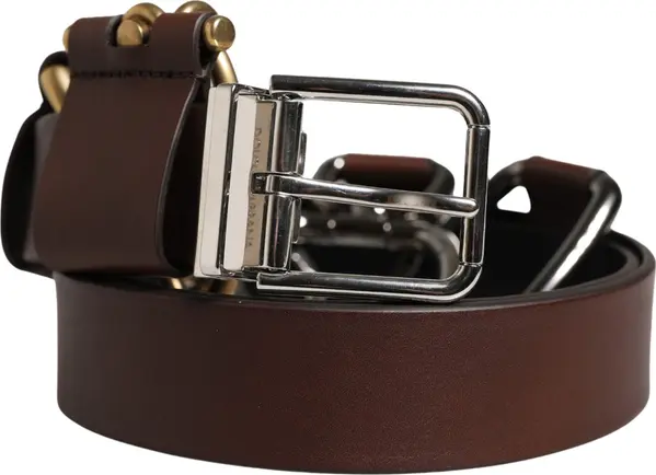 Men Brown Classic Leather Metal Buckle Belt