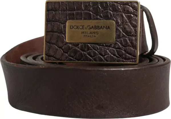 Men Brown Calf Leather Logo Metal Buckle Belt