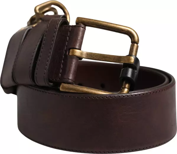 Men Brown Calfskin Leather Metal Buckle Belt