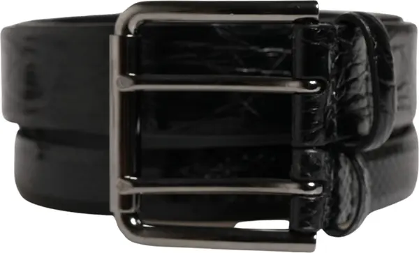 Men Black Exotic Leather Double Strap Belt