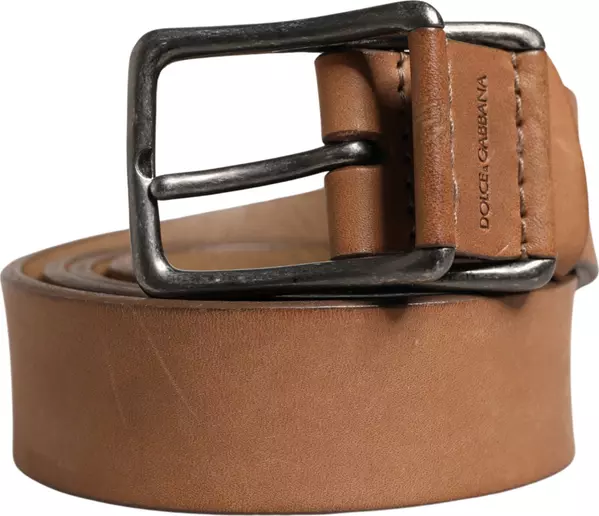 Men Brown Leather Classic Metal Buckle Belt