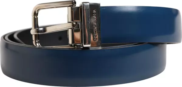 Men Blue Classic Leather Metal Buckle Belt