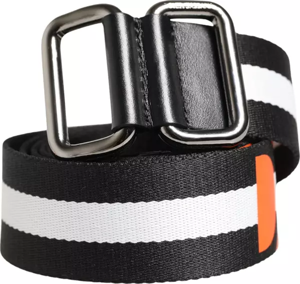 Men Black White Nylon Logo Metal Buckle Belt