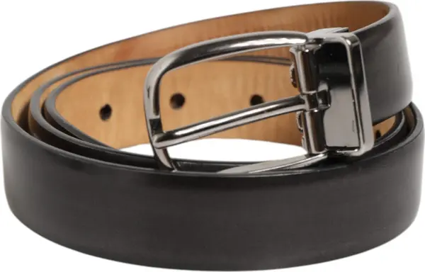 Men Black Leather Classic Metal Buckle Belt