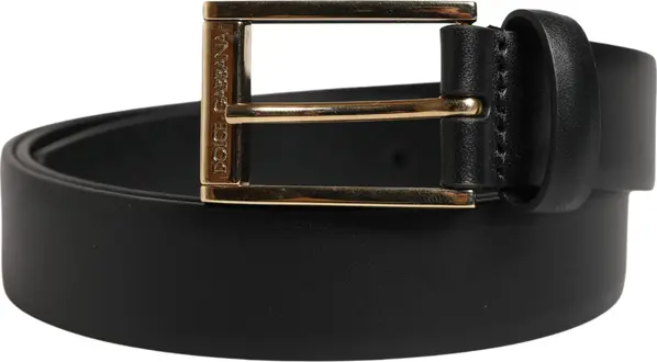 Men Black Classic Leather Metal Buckle Belt