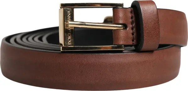 Men Brown Leather Classic Metal Buckle Belt