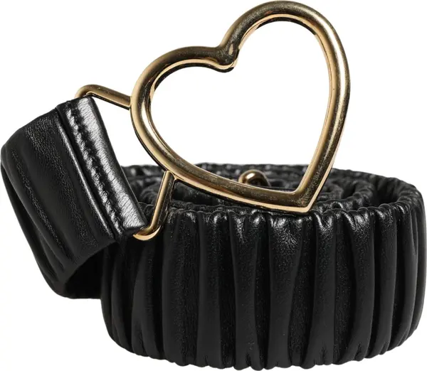 Black Leather Gold Heart Metal Buckle Belt